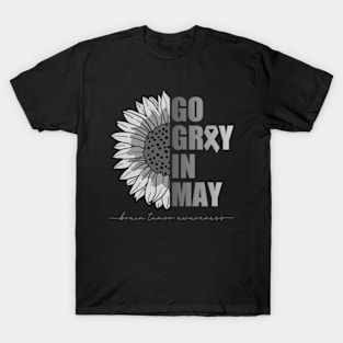 Go Gray In May Brain Tumor Cancer Awareness Gray Sunflower T-Shirt